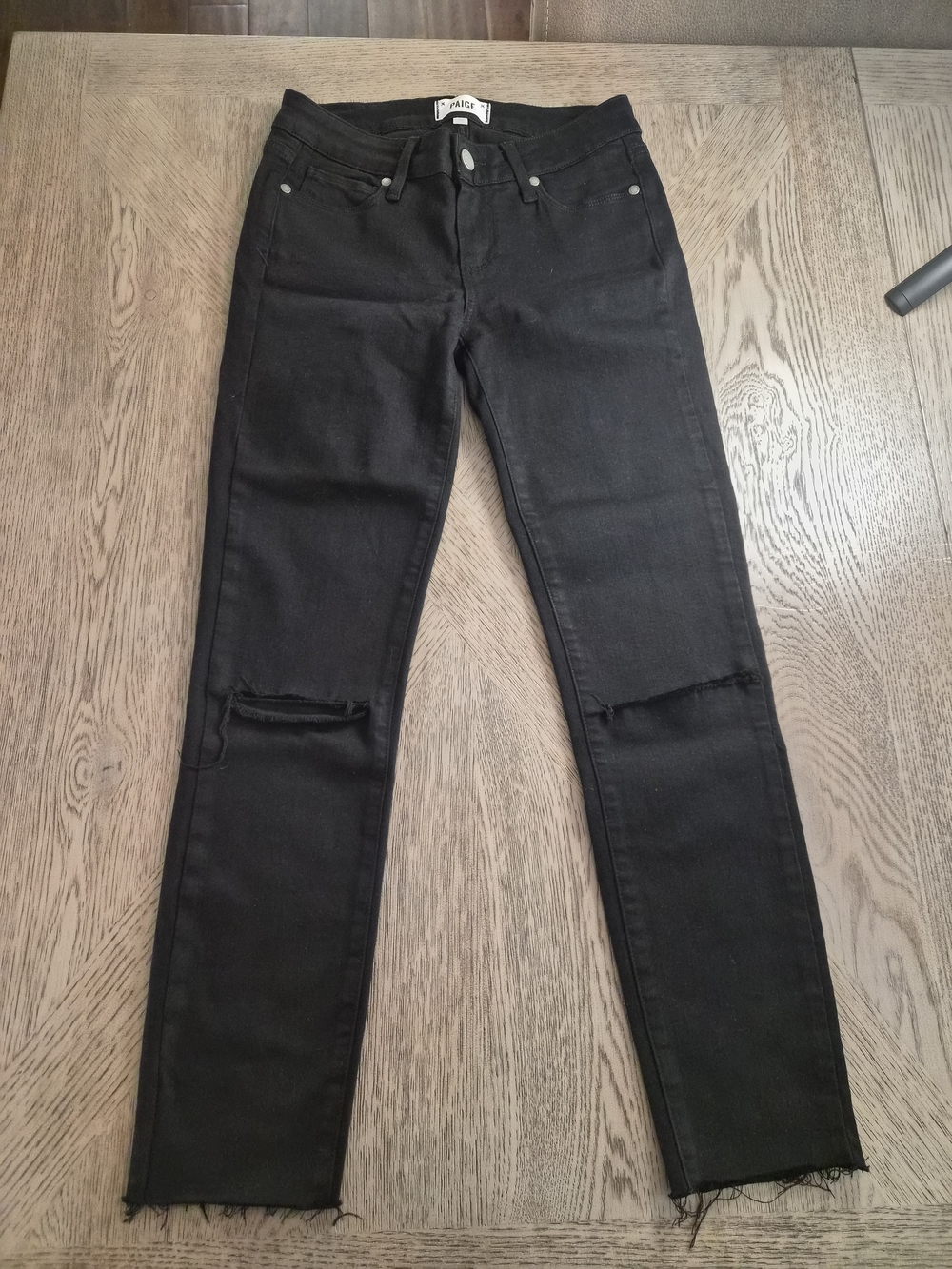 PAIGE Black Skinny Jeans with Knee Slits